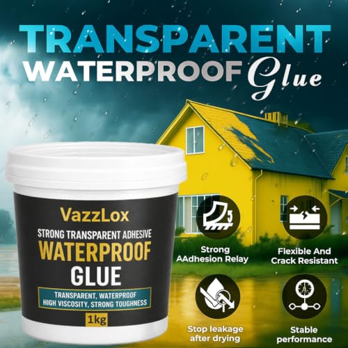 Image of VazzLox Waterproof Glue for Leakage Strong & Transparent Water Proof Glue Plus Brush Epoxy Resin for Water Proofing for Indoor & Outdoor Crack Seal Agent Roof Water Leakage Glue Adhesive Sealant 1kg
