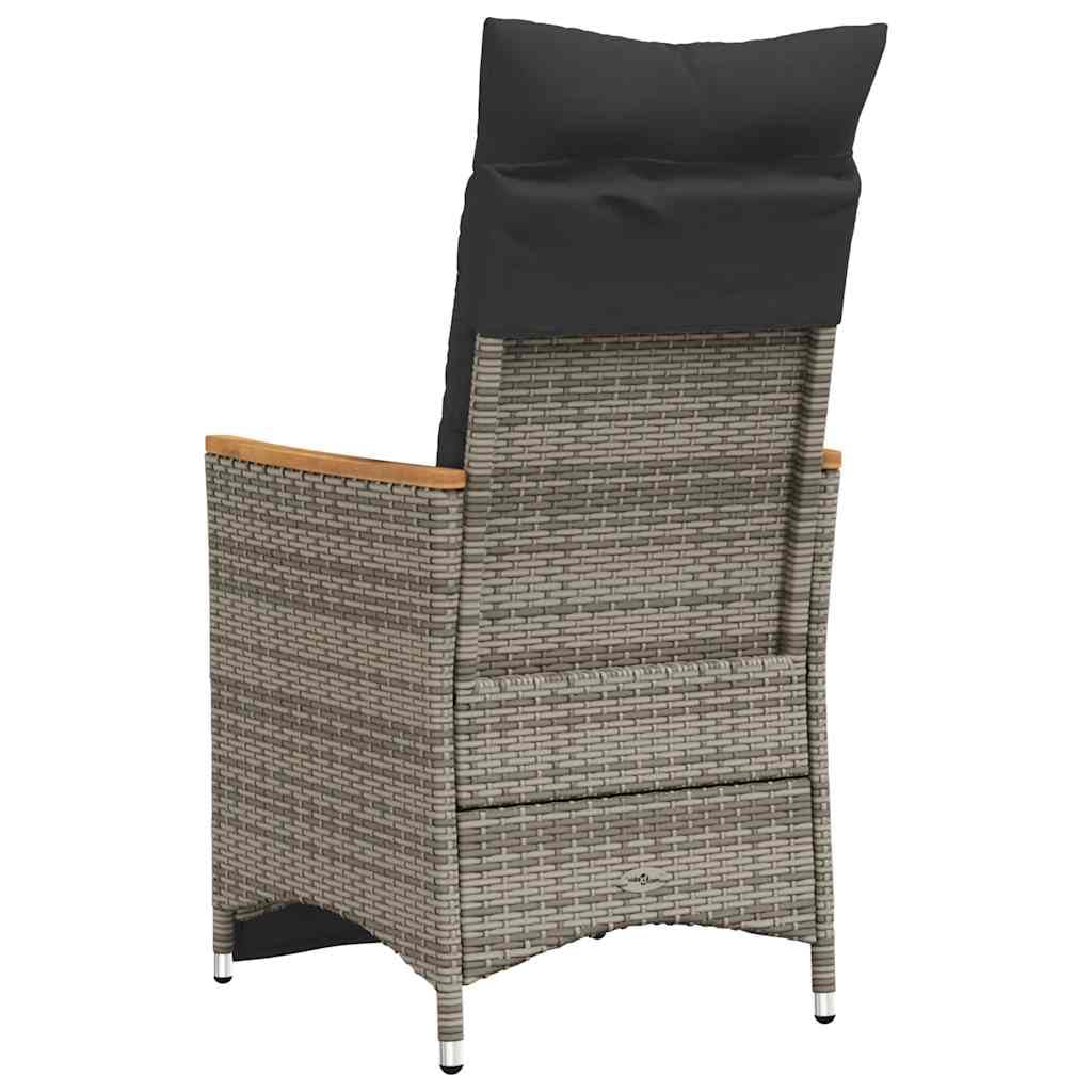 Sillón de jardín ajustable con cojín, 2 piezas, polirratán, color gris, para exteriores, con funda extraíble