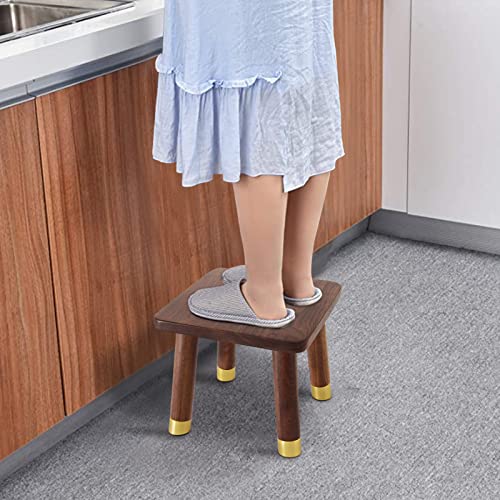 Bogaojc 10 Inch Set Of 2 Small Black Walnut Step Stool For Kids & Adult,Bedroom, Kitchen & Bathroom- Short Stool For Foot Rest, Plant Rack/Stand & Shoe Changing (Round Legs) #TOP3