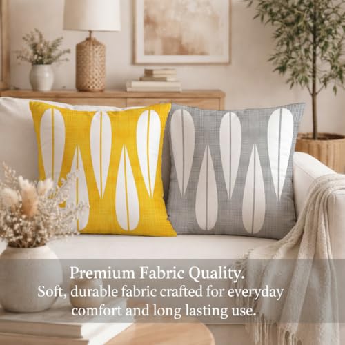 Image of STITCHNEST Set of 2 Polycotton Cushion Covers - Yellow & Grey Abstract Drop Design - 24x24 Inches - Soft & Durable Cushion Covers for Sofa, Bed & Living Room | Perfect for Home Decor