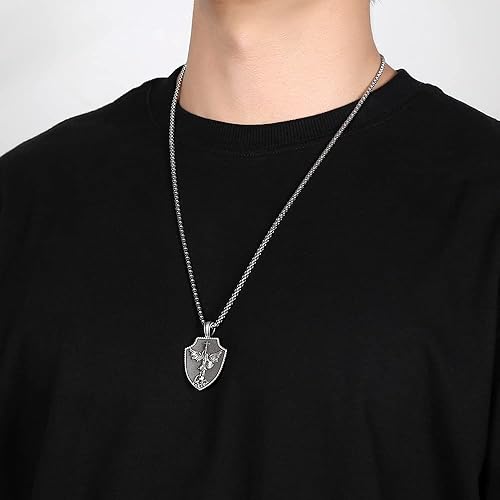 Miniatura 5 de Archangel Saint Michael Silver Medallion,St Micheal Men's Necklace,Orthodox Shield Archangel Pendant, St Michael Is Commander Of The Army Of God