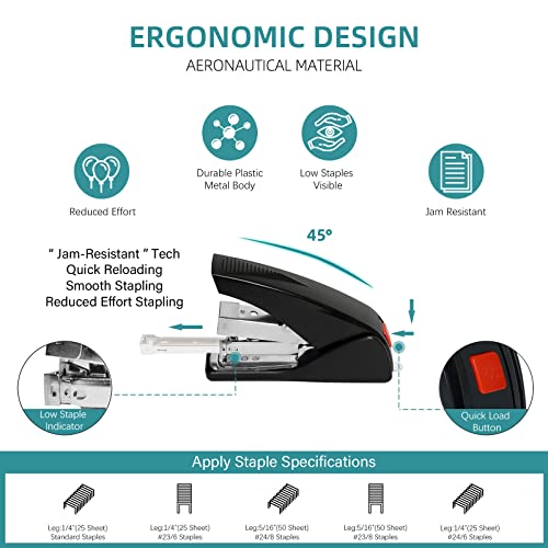 Stapler For Desk, Effortless Desktop Stapler, 50 Sheet One Finger Touch Stapler, Ergonomic Heavy Duty Office Stapler, Built-In Staple Remover, 85% Easier Stapling, No Effort, Jam Resistant, Easy Load #TOP4