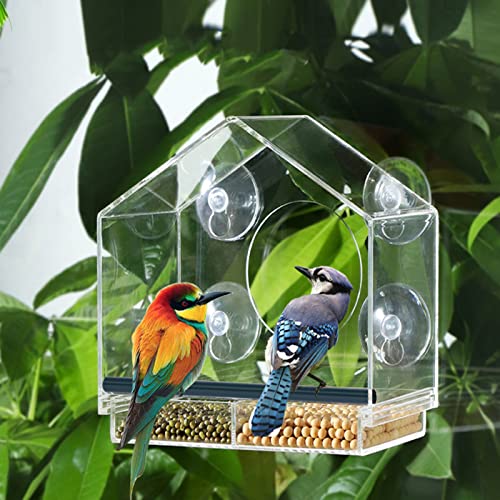 Window Bird Feeders - Clear Plastic Bird Feeders With 4 Strong Suction Cups, Sliding Tray And Drain Holes For Outside For Viewing Bird Watching Squirrel Proof Bird Feeder #TOP4