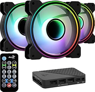 Aerocool Mirage PC Case Fan  12 Pro, 3 x ARGB Translucent Fans 120mm, 1 x H66F RGB Hub, Infinity Mirror Design, Includes 6-pin connector, Remote Control, Curved Blades and Anti-Vibration Pads, Black