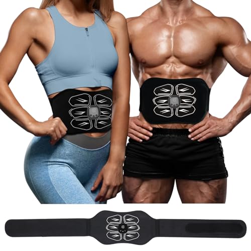 Ruszoaer ABS Stimulator - EMS Muscle Stimulator, Ab Machine, Portable Abdominal Belt, Electronic Pulse Massager, Home Office Fitness Workout Equipment Black White