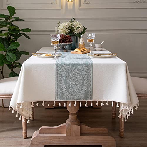 Nappe de fête rectangulaire antitache naturelle à pompons - 6