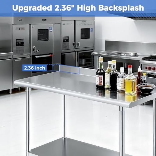 Image of OSTBA Stainless Steel Table for Prep & Work 30x48 Inches with Casters Wheels and Backsplash, NSF Metal Commercial Heavy Duty Table with Adjustable Undershelf for Restaurant Kitchen Home and Hotel