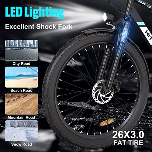 Hitway Electric Bike For Adults, 750W/48V/14Ah Ebike With Removable Battery, 20Mph/35-75Miles Bicycle 26'×3.0 Fat Tire, Mountain E Men Women, Shimano 7-Speed Transmission, Ip54, Black, (Bk3M) #TOP3