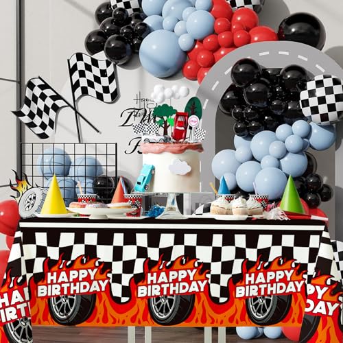 Image of Gatherfun Car Birthday Decorations Kit: Car Theme Party Supplies, Includes 2-Pack Racing Car -Themed Tablecloths for Kids & Boys' Racing Car Birthday, Disposable Table Covers 54 x 108 Inch