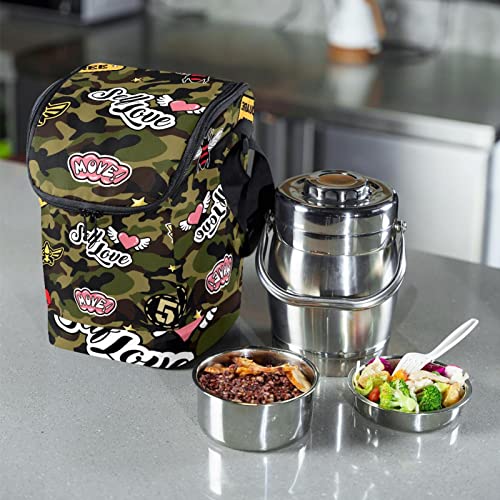 Lonchera grande resistente de camuflaje con bandolera ergonómica premium 7