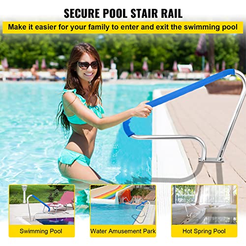 VEVOR Schwimmbad-Handlauf 121,9x91,5 cm Pool Haltegriff Ø 4,8 cm Edelstahl Einstiegshilfe Pool Kurven-Design Griffbogen mit Griffabdeckung & Zubehör Ideal für Schwimmbäder Schräglage Spa Wasserpark