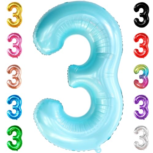 Image of KatchOn Light Blue Number 3 Balloon 40 Inch