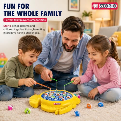 Image of Storio Premium Electronic Fishing Game for Kids | Rotating Fish Catching Toy with 15 Fish & 4 Magnetic Rods | Fun Interactive Board Game for Boys & Girls