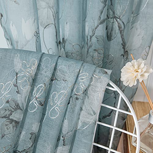 Tollpiz Floral Blue Sheer Valance Curtains Flower Print Vine Embroidery Bedroom Curtain Valances Rod Pocket Voile Window Curtains For Living Room, 54 X 16 Inches Long, Set Of 1 Panel #TOP3