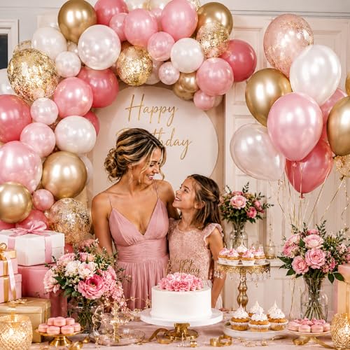 Image of Blush Pink Gold Balloons, 50Pcs 12 Inch Double Layer Confetti Latex | Pearl White Pink Gold Balloons for Birthday Wedding Anniversary Bridal Baby Shower Party Decor