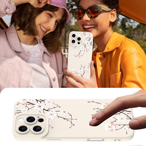 Image of Designed for iPhone 16 Pro Max Case, Cute Cherry Blossom Flower Floral Pattern Design, Slim Soft TPU Liquid Silicone Protective Cover for Women Girls - White