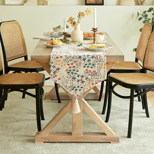 auons Camino de mesa bohemio jacquard de felpilla bordada, bufanda de tocador, camino de mesa de comedor de verano y otoño con borlas para decoración del hogar, 40.6 x 220.4 cm