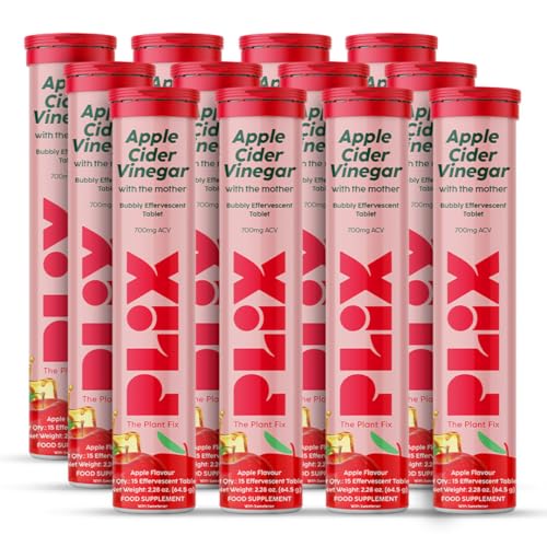 Plix - The Plant Fix | Apple Cider Vinegar Effervescent for Weight Loss & Digestion | Pack of 12 (Apple) | Travel Friendly (180 Tablets)