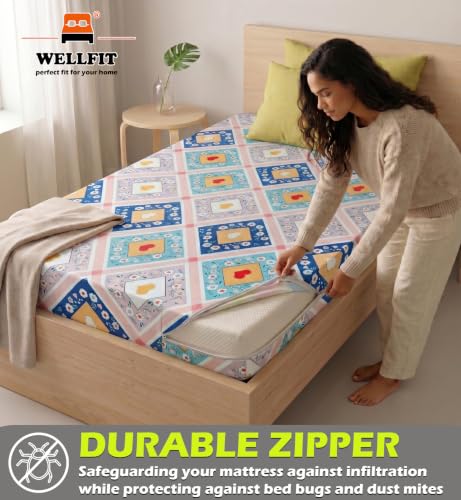 Image of WELLFIT Premium Glace Cotton 300 TC Mattress Cover /Protector for Double Size Bed with Zip /Chain /4x6 ft / 48x72x6 inch