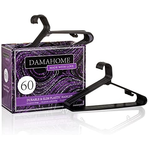 DAMAHOME Plastic Hangers 50 Pack Suit Clothes Hangers with Hooks Durable Coat Hanger Lightweight & Space Saving Hangers for Everyday Use, Black Cover