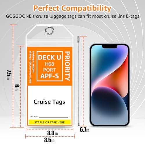 6 Pack Cruise Luggage Tag Holder for Carnival, NCL, Princess, MSC Cruise Ship Essentials Must Haves in 2025-2026, Clear Plastic Cruise Travel Essentials Tags Waterproof by GOSGOON1E3