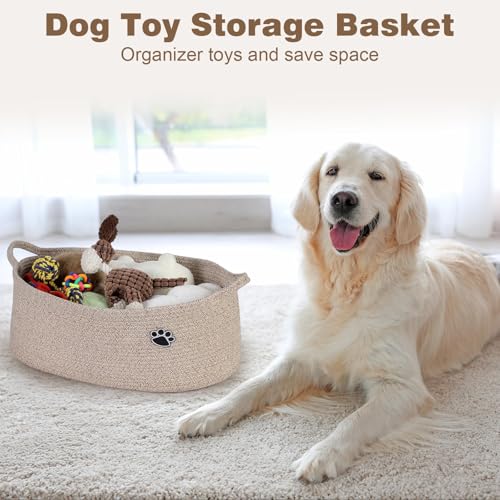 Image of Optish Dog Toy Basket, 30L Toy Box and Bin for Dog Cat Storage, 19.7 inch X 11 inch X 7.9 inch Large Woven Rope Basket for Blankets, Living Room, Bedroom, Brown