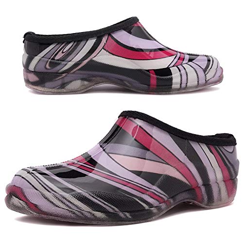 Charles Albert Waterproof Clogs for Women with Fleece Liner, Ankle Garden Boots, Purple, 7