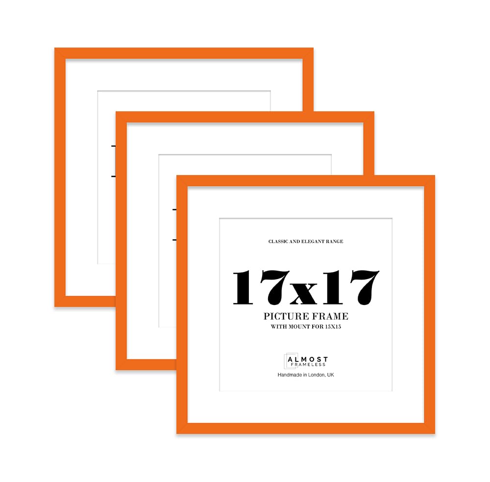 17x17 Orange Picture Frame with Mount for 15x15 Photos, Prints - Modern Square Wall Frame, Set of 3