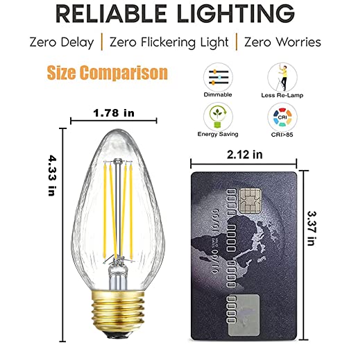 Xininsun Dimmable E26 Led Bulb 8W Equal 80 Watt Vintage Led Edison Bulb Ac120V ，800Lm，4000K Daylight F15 Led Bulb For Ceiling Fan Light Bulbs Pendant Light Chandeliers,Wrinkle Glass,6Pack #TOP5