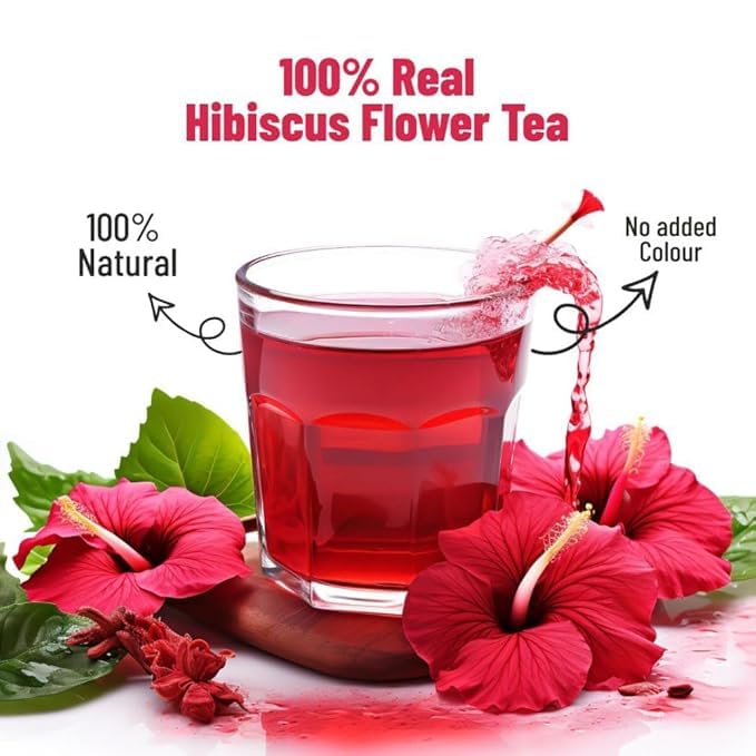 Image of Teaaza Organic Hibiscus Flower Tea For Stress, High Blood Pressure Control And Hair Growth - Caffeine Free Tea | 50 Grams (Pack of 1)