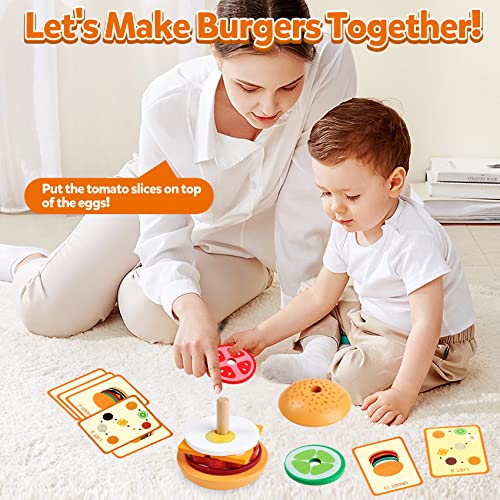 Hoonew Montessori Toys For 3 Year Old Wooden Burger Sorting Stacking Toys For Toddlers Preschool Educational Toys Fine Motor Toys For Kids Boys Girls (Burger) #TOP6