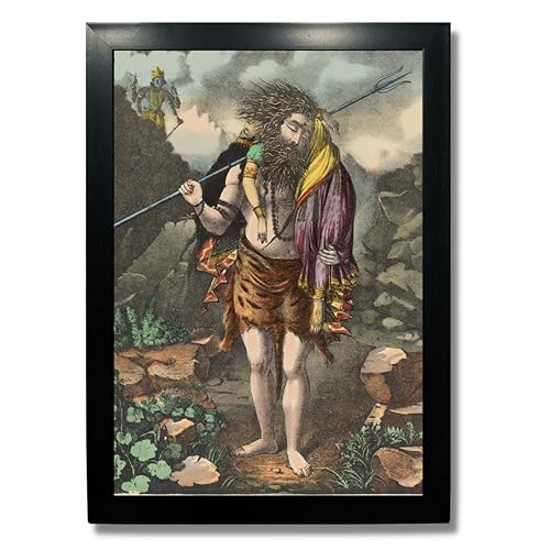 Image of Kagaz Kala - Vintage Art Prints - Hindu God Photos with Frames For Pooja Room Bedroom Living Room Decor Gifts Framed (Shiva Mahadev)