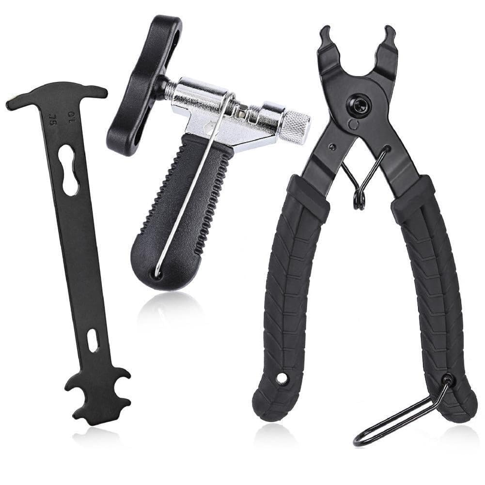 Kit de reparación de cadena de bicicleta 3 en 1, divisor de interruptor de acero inoxidable y herramienta de comprobación de desgaste para cadenas de 7/8/9/10 velocidades, color negro