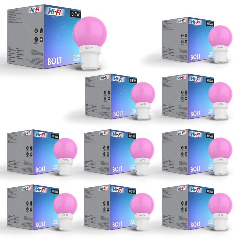 Image of Hi-Fi 0.5W LED Bulb (Pink) B22 Base | Energy Efficient Zero Watt Light | Decorative Night Lamp for Home, pooja room light & Bedroom Zero Blub (Pack of 10)