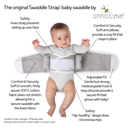 Image of Anna & Eve Baby Swaddle Strap for Newborns and Infants - 100% Cotton, No Overheating - The Original Arms Only - Adjustable Small Size Swaddle, Fits Chest 13.5 inch to 17 inch - Aqua