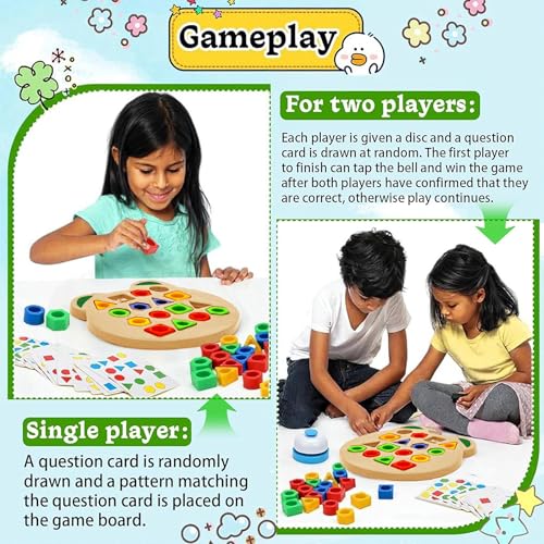 Image of Kidology Geometric Shape and Color Matching Puzzle Board Game with Bell for Kids 3+ Years | Sensory Educational, Fun and Learning Toy for Children | Ideal for Gifting, Multicolour
