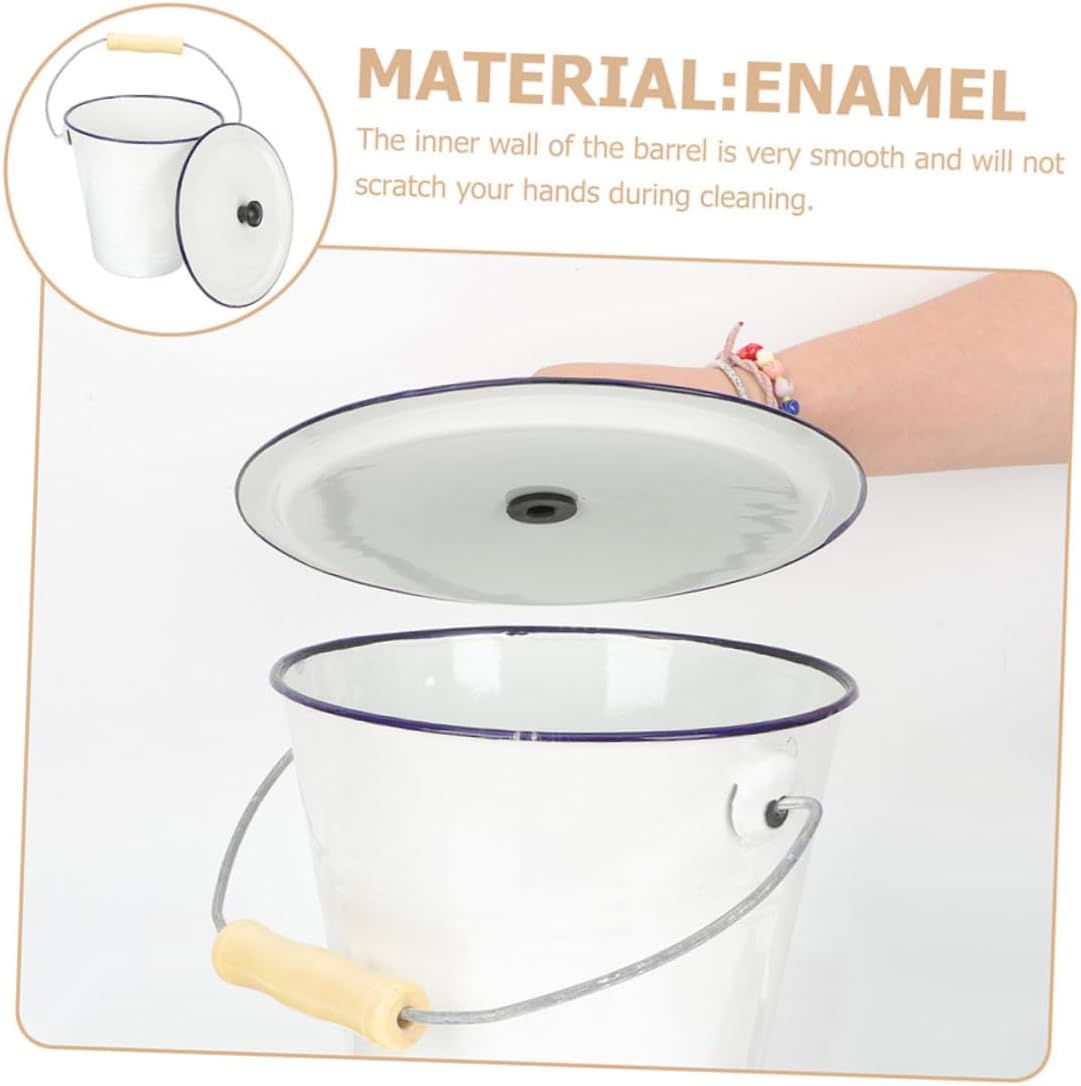 Thickened Enamel Bucket Square Lid Enamelware Bucket Storage Container Laundry Room Organization