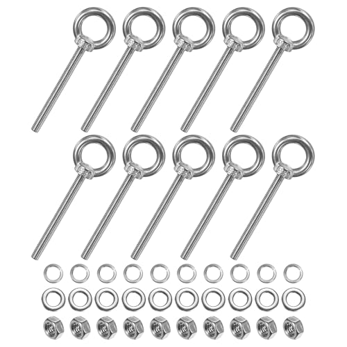 M METERXITY 10-Sets Stainless Eyebolt M5x60mm Shoulder Lifting Eye Bolt with Nuts Washers Male Screw Thread Ring Shoulder Eye Bolts Length 2.36 Inch for Suspending/Fastening