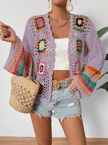 Image of SHENHE Women's Floral Crochet Cardigan Hollow Out Open Front Long Sleeve Cardigan Sweater