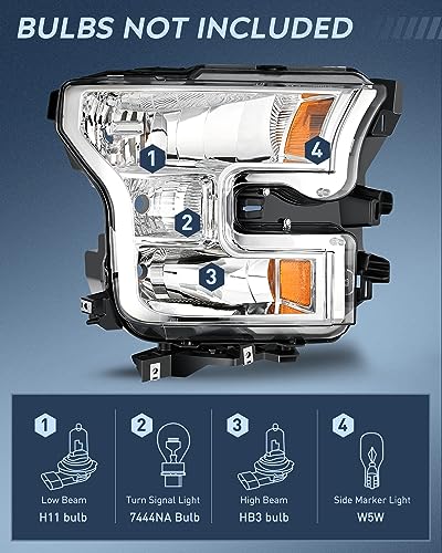 Image of Nilight Headlight Assembly Compatible with 2015 2016 2017 Ford F-150 Headlamps Replacement Chrome Housing Amber Reflector Upgraded Clear Lens Driver and Passenger Side