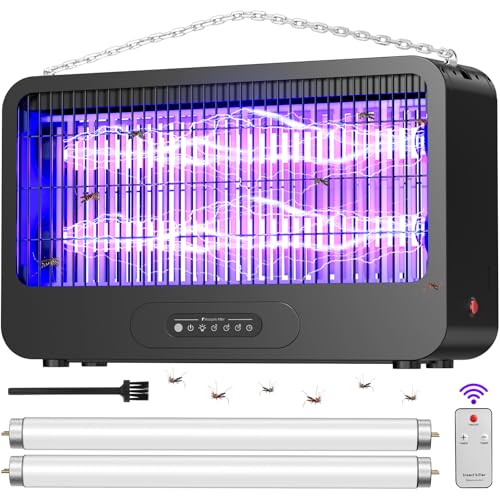 Electric Bug Zapper Indoor, Mosquito Zapper with 3500V Powerful Dual Grid & Remote, Fly Zapper Fly Trap Insect Killer for Patio Yard Home Kitchen Camping - Including 2 Replacement Bulbs (Black)