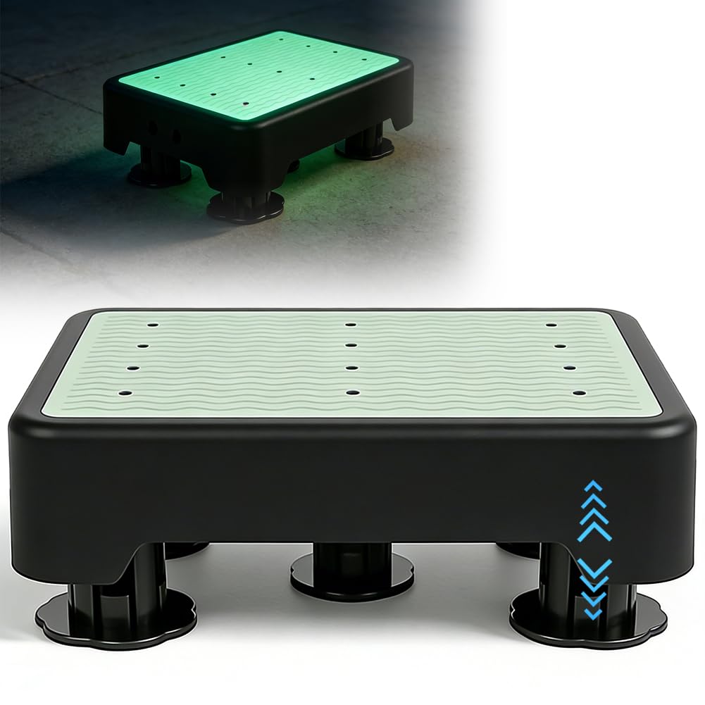 Taburete antideslizante de medio escalón, iluminación posterior, antideslizante, para personas mayores, reposapiés, 3 alturas ajustables hasta 250 kg, ayuda para entrar en coche, bañera, caravana