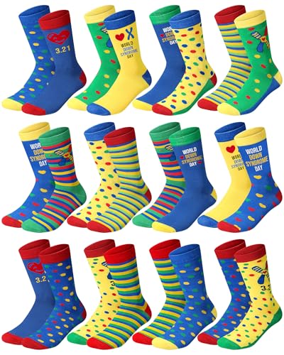 Croloose 12 Pairs World Down Syndrome Awareness Socks Bulk Unisex Crew Socks for Men Women Gifts Charity Events Supplies(Colorful Style)