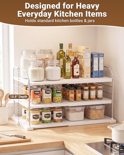 EVERIE Extendable 3-Tier Kitchen Cabinet & Pantry Organizer for Plastic Wrap, Foil & Storage Bags, Adjustable Heavy Duty Shelf Rack for Wrap Boxes, Jars & Snack Boxes (11–16.7 in Wide), Pack of 1 - Image 6