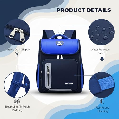 Image of Kids School Bag for Boys Girls 6-10 Years, Bear Graphic Flap Backpack, Lightweight Waterproof School Bag with Large Capacity, Padded Straps, Durable Backpack for School