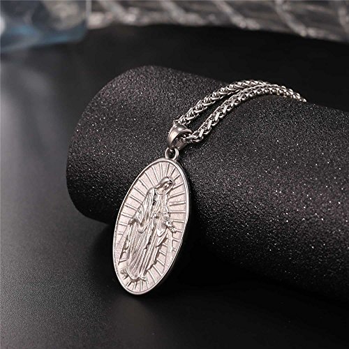 Image of U7 Virgin Mary Necklace for Women,18K Gold Plated /Sterling Silver Oval Miraculous Medal Virgin Mary Pendant Necklace