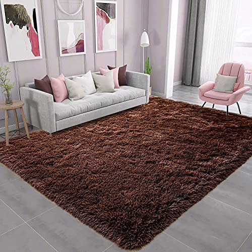 Image of Handmade 2 Inch Pile Height Super Soft Touch Export Quality Plain Shag Rectangular Carpets For Living Room Bedroom For Home Size 5X7 Feet Color Brown