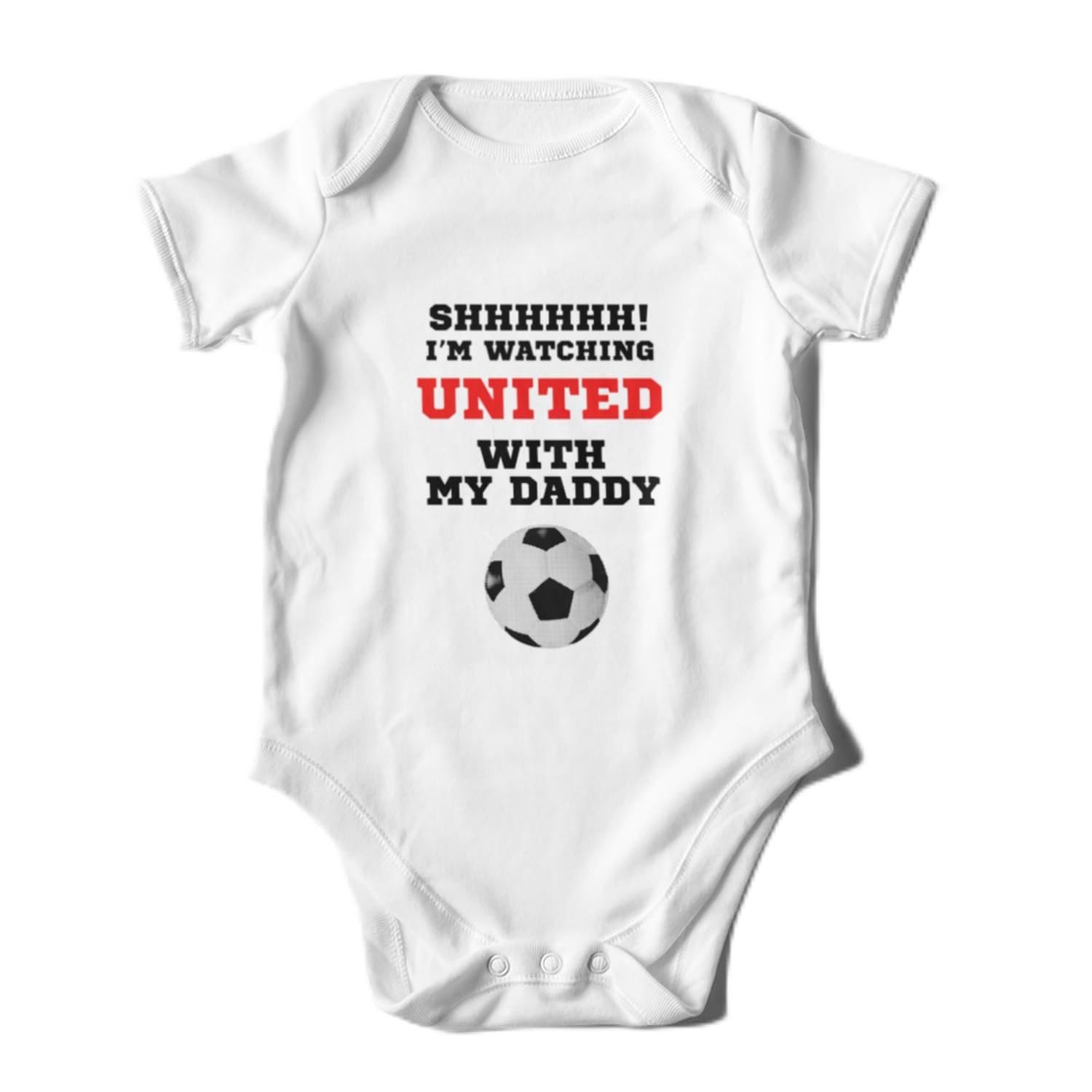 SMARTYPANTS Watching United With Daddy Babygrow - Sheffield Football Championship New Parents Baby Grow Romper Bodysuit Infant Vest Gift Present (White, 6-12 Months)
