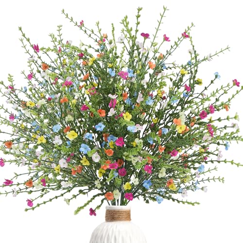 Luabue 2 Stück Künstliche Blumenstrauß Bunt Künstliche Pflanzen für Draußen Wetterfest Kunstpflanzen Outdoor Grünpflanzen Kunstblumen Sträucher Plastikpflanzen Blumenkasten Garten Balkon Deko