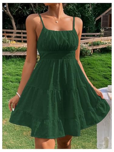 Image of Floerns Women's Swiss Dots Sleeveless Ruched Bust Ruffle Hem Cami Short Dress